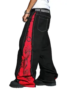 UP.THE Y2K Baggy Jeans Men's Wide Leg Hip Hop Streetwear Dark Wash Cuffed Black Gray Classic Quality with Button Detail