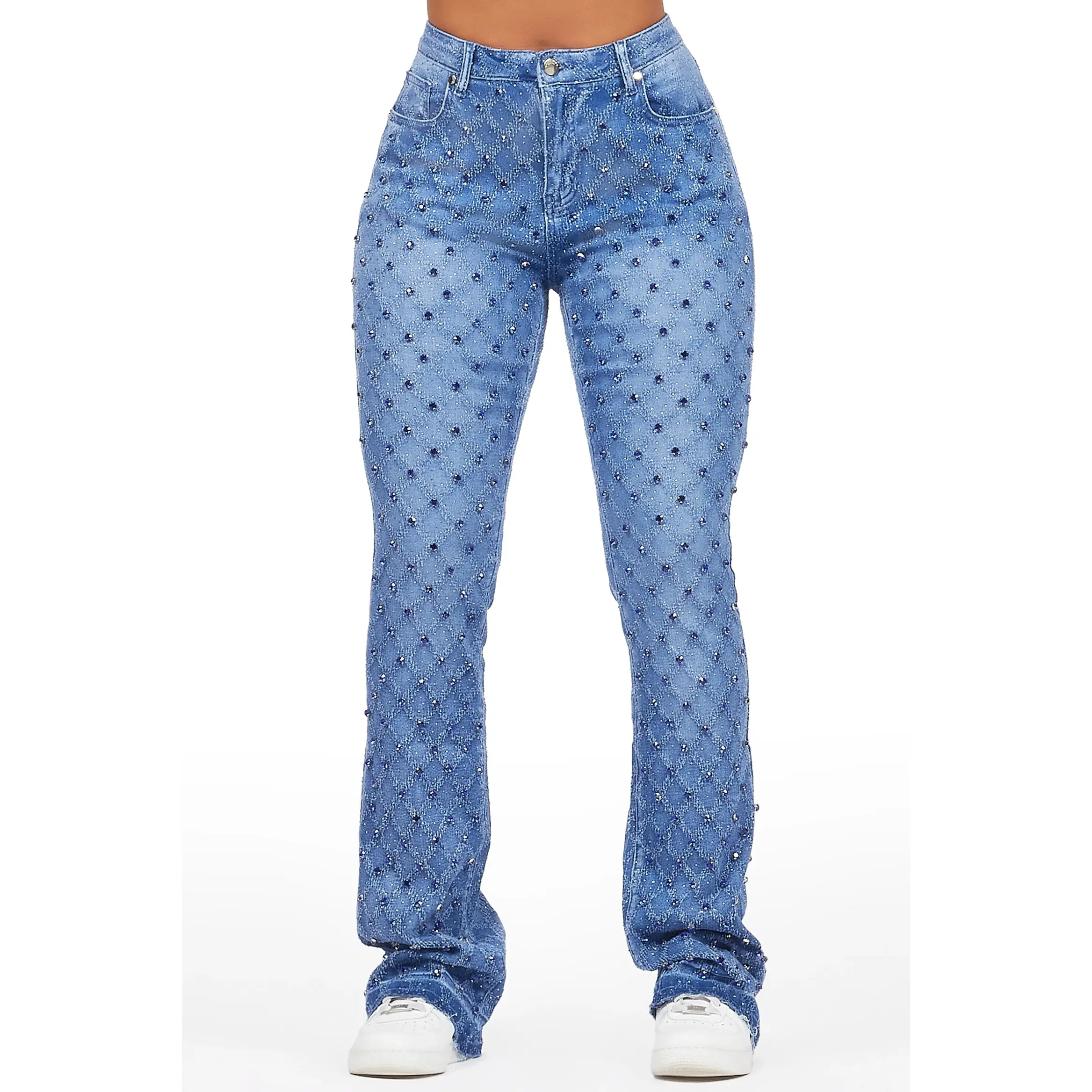 Sareka Royal Blue Rhinestone Stacked Flare Jean