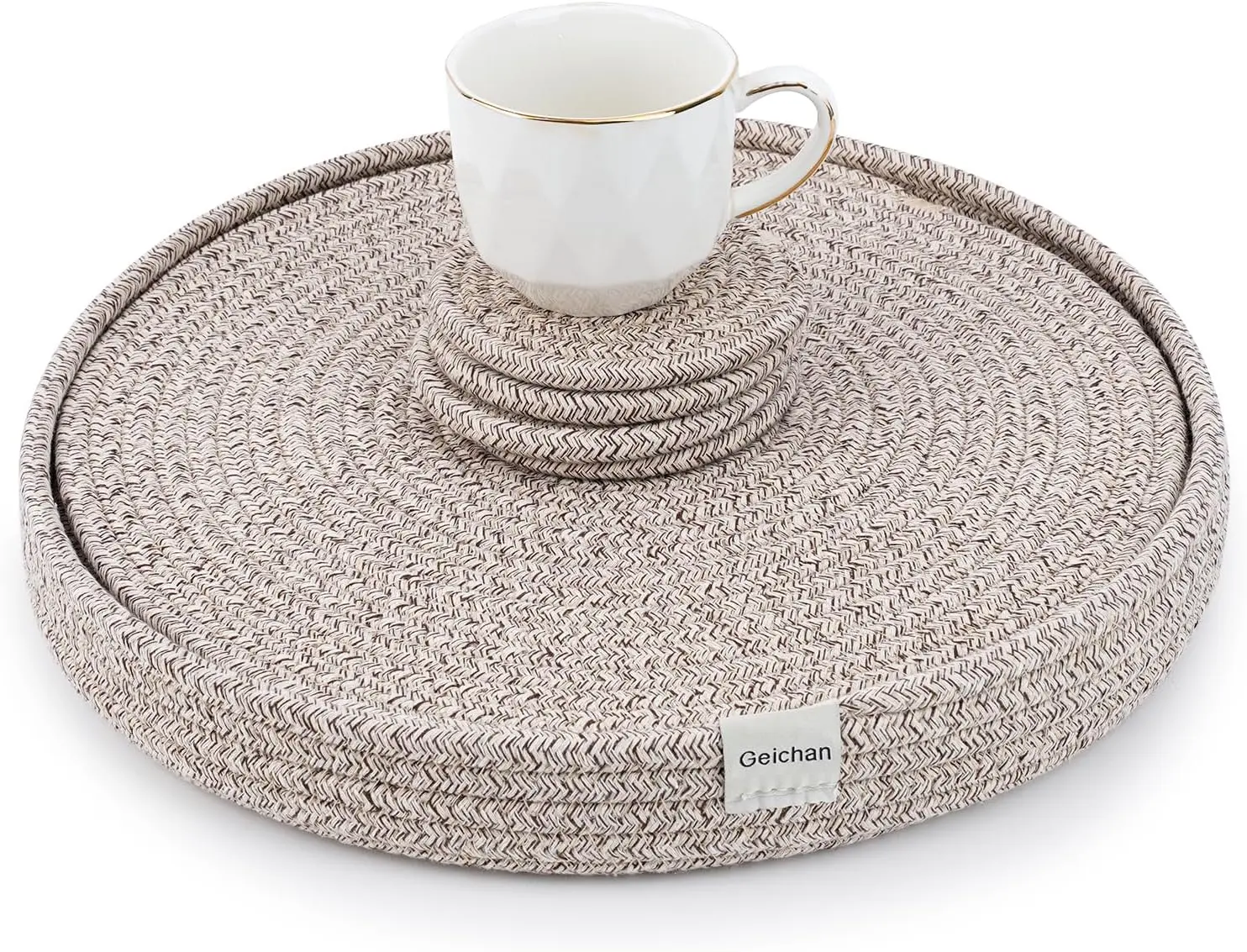 Round Placemats Set of 9 with Holder Included, Cotton Rope Woven Place Mats, Hot Pads for Kitchen,Non-Slip Heat Resistant Table Mats, 13 Inch Farmhouse Washable Braided Handmade Boho Placemat