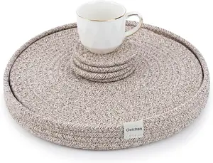 Round Placemats Set of 9 with Holder Included, Cotton Rope Woven Place Mats, Hot Pads for Kitchen,Non-Slip Heat Resistant Table Mats, 13 Inch Farmhouse Washable Braided Handmade Boho Placemat