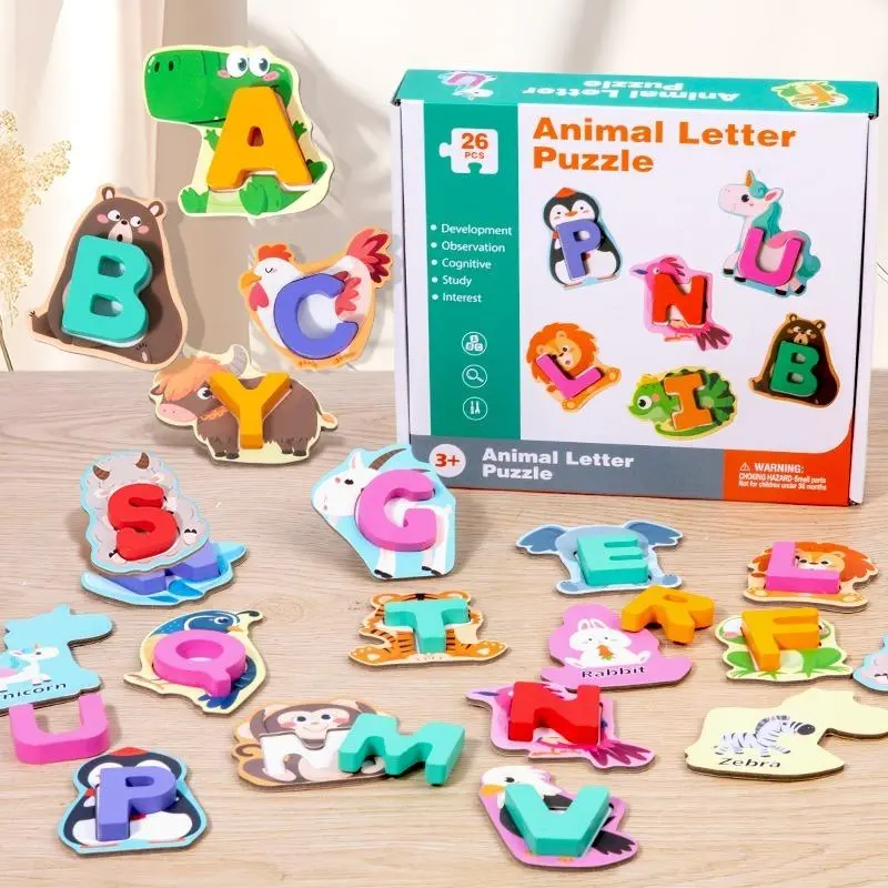 Wooden Alphabet Puzzle, Animal Pattern Matching Puzzle, Educational Learning Puzzle, Shape Recognition Puzzles for Kids, Toddler Puzzles, Letter Puzzle, Ideal Gift for 4-6 Years Old