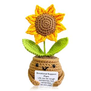 crochet potted sunflower plant, 1 count creative knitted potted plant, mini cute emotional positive succulent positive life potato doll ornament, home decor, handmade, gifts, stuffed doll