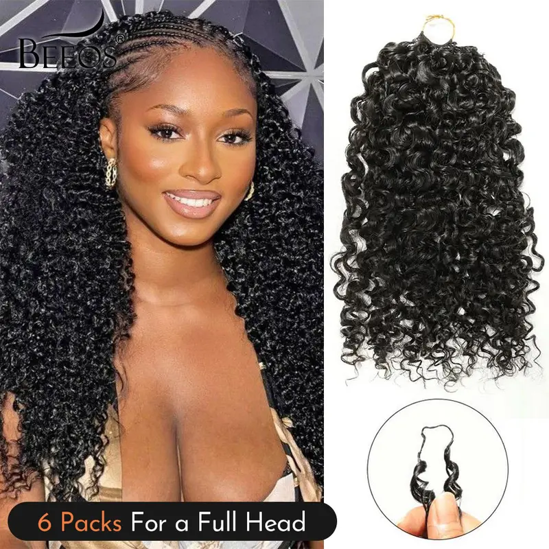 [Buy 5 Get 1 Free] BEEOS Feather Bundles Miracle Knots Human Hair Crochet Extensions - Glueless, Easy Prep, Pre-Separated Strands, 14-24 Inches, 1bt27#, Burmese Curly/Knotless Deep Wave/Kinky Curly, 20-Inch 6 Packs, Women's Boho Braids Accessory