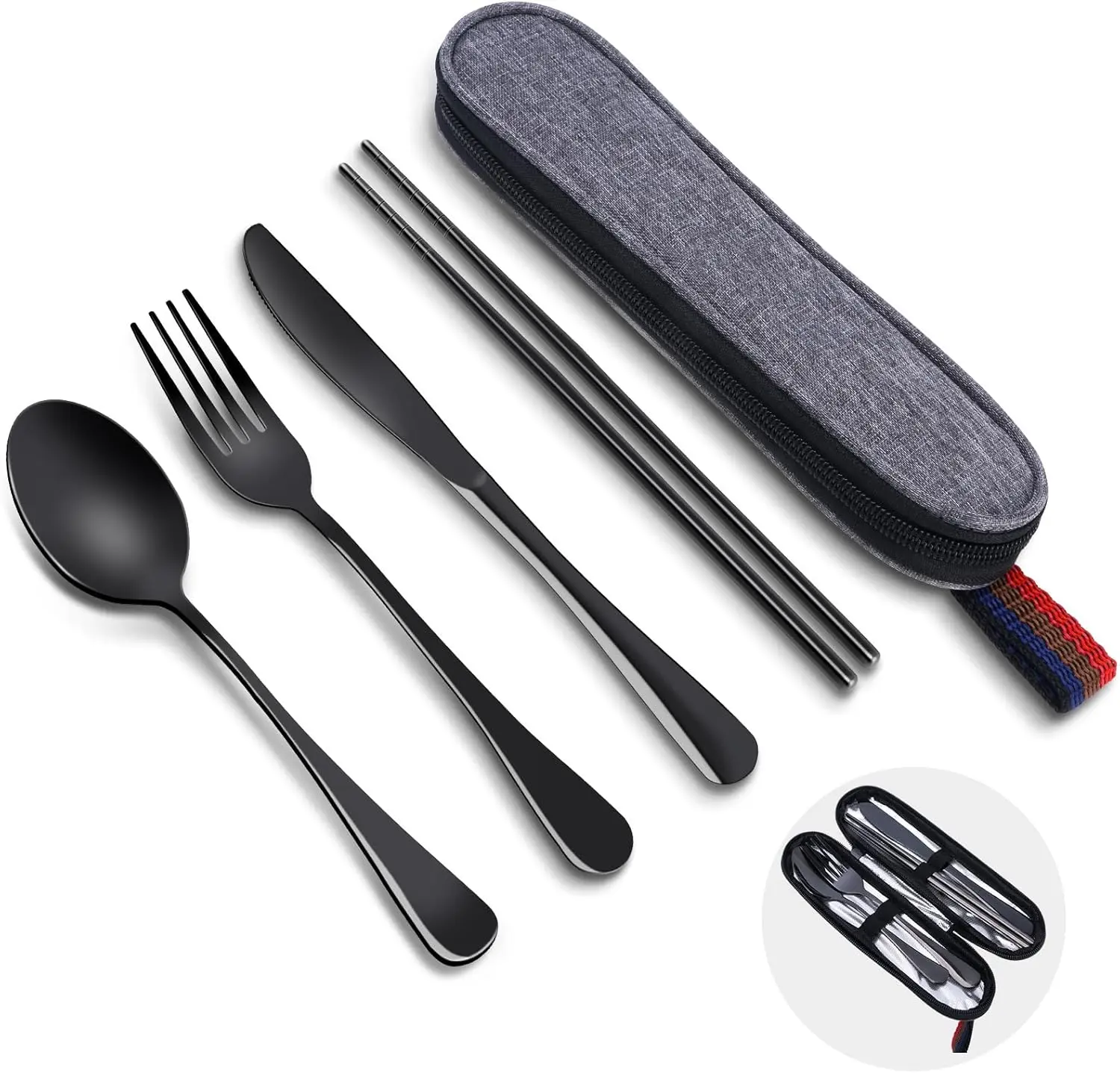 NOVATECX Reusable Travel Utensils Set with Case, Premium Stainless Steel Flatware, Portable Silverware for Lunch, Camping, Picnic, Travel Fork and Spoon Set, To Go Utensils, Dishwasher Safe