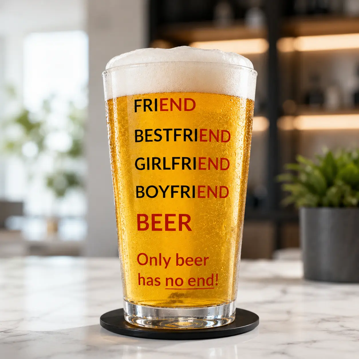 Only Beer Has No End Custom Printed Beer Glass, Personalized Pint Glass, Stemless Wine Glass, Funny Drinking Glass, Custom Name Glass, Personalized Gift Glass, Beer Glass, Wine Tumbler, Graphic Printed Glass Cup