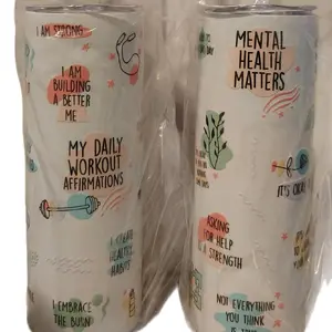 Mental Health Matters Tumbler - My Daily Workout Affirmations & I Am Strong Design - 16 oz Reusable Water Bottle