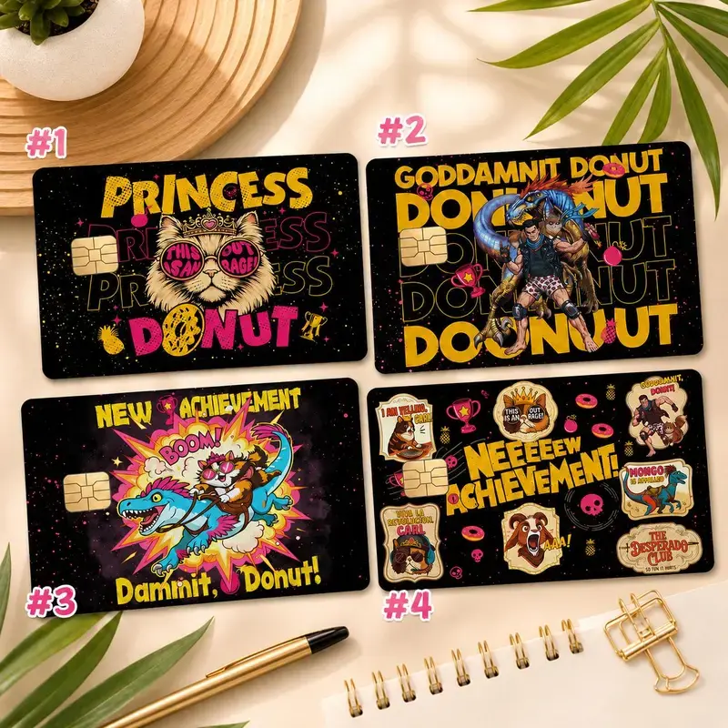 2 PACK Dungeon Crawler Carl Card Skin Set, Princess Donut & Mongo Credit Card Skin, New Achievement Vinyl Card Cover, Bookish Gift