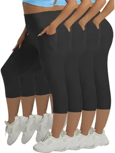 Plus Size Capri Leggings with Pockets for Women Stretchy 1X-Large-5X Tummy Control High Waist Pants Capri Yoga Pants for Women