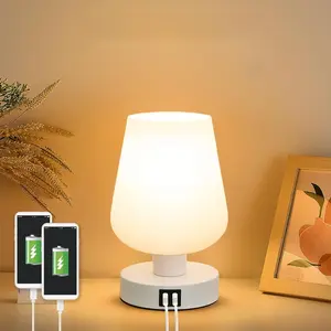 Cordless Metal Desk Lamp,Portable Touch Sensor LED Table Lamp,Dual USB Charging Ports,3 Color Stepless Dimmable Battery Powered Lamp,Night Light for Kids Nursery,Bedroom/Desk/Cafe