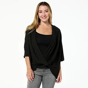 Colleen Lopez Textured Knit Dolman Sleeve Bubble Hem Top