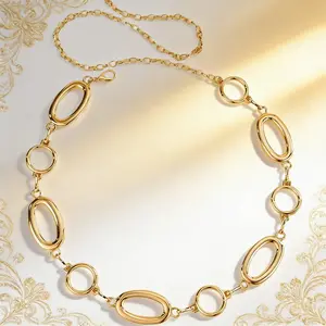 Simple Style Metal Hollow Out Round Patchwork Waist Chain, Fashion Geometric Belt Body Chain, Unique Personality Design, Sleek Finish