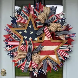 250th Anniversary Patriotic Wreath, Memorial Wreaths 3D Eagle Wreaths for Front Door, Red White and Blue Wreath All-Weather Farmhouse Outdoor Holiday Decoration