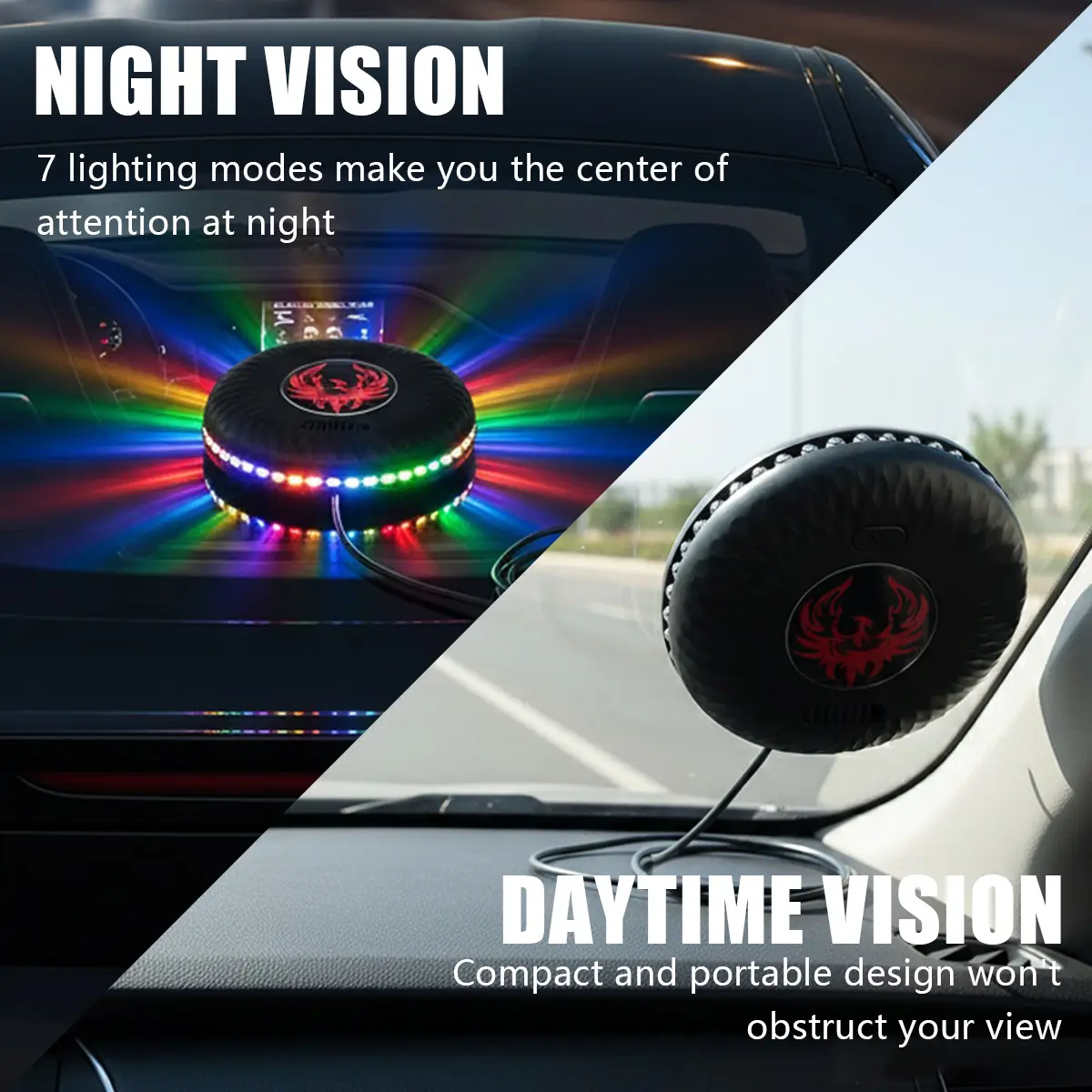 RGB 7-Color Rear Window Car Ambient Light, USB Rechargeable LED Mood Lamp with Peel-and-Stick Mount for Car SUV Truck Interior