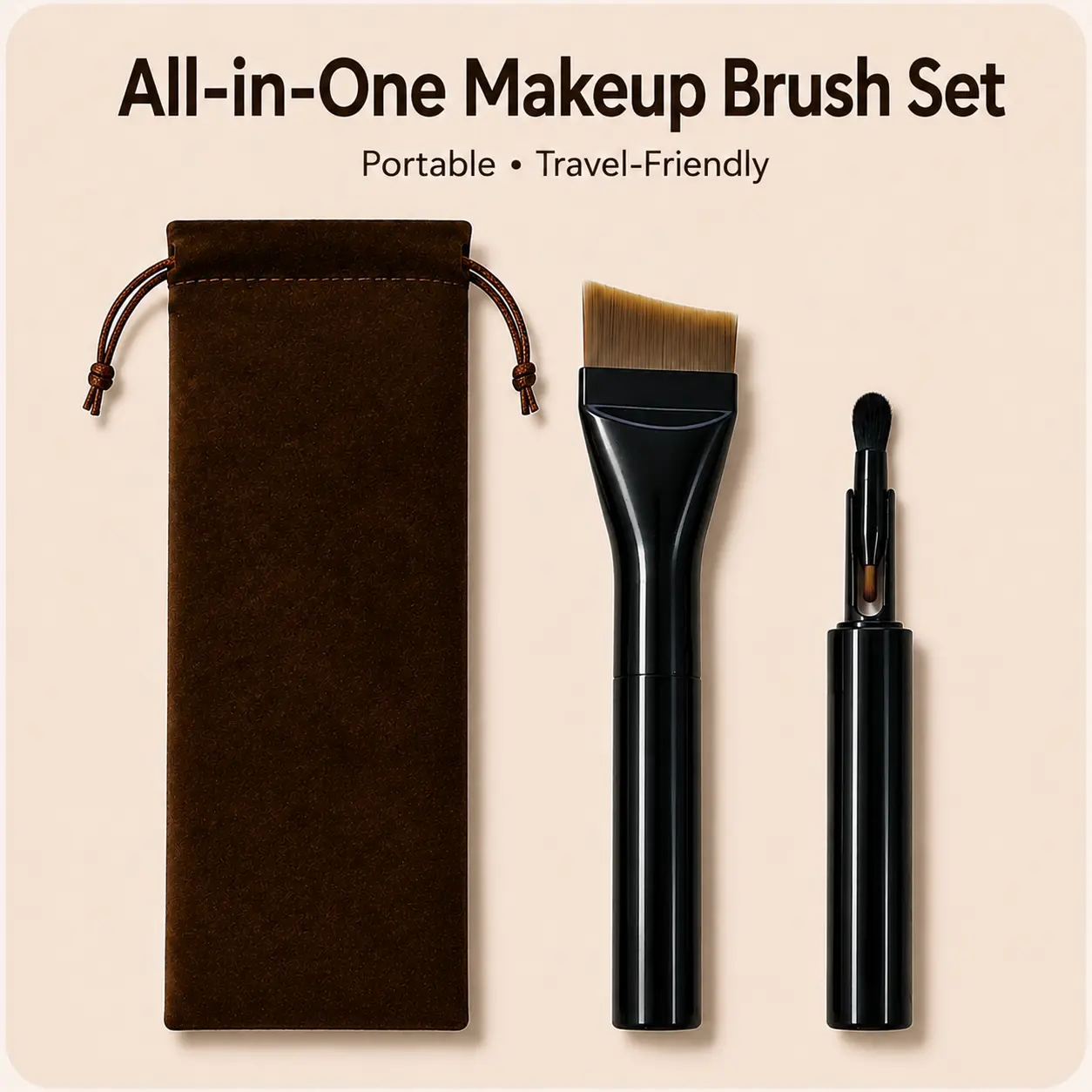 All-in-One Makeup Brush Set - 5 Functions in One Compact Design for Daily Routine Travel Work Beginners & Makeup Lovers