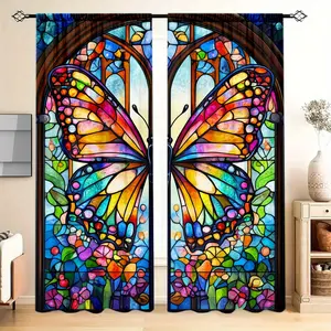Butterfly Print Curtain Panel Set, Colorful 2D Flat Design, Home Decor, Perfect for Living Room and Bedroom Decoration