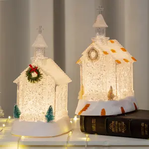 Christmas Church House Night Light, Sparkling Decoration Ornament, Christmas Desktop Decor, Holiday Gift, 1pc