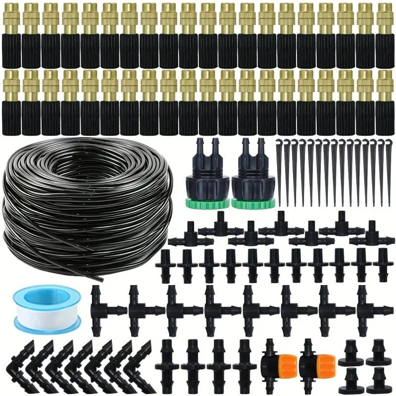 Automatic Garden Watering System Kit, 4/7mm Hose with 1/4" Brass Spray Nozzles, Garden Hose Sprayer, Universal Connector, Drip & Sprinkler System, Garden Drip Irrigation System, Garden Water Sprinklers