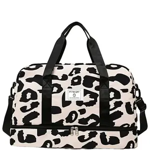 Female Waterproof Nylon Leopard Print Duffel Bag - Trendy Cow Pattern Travel Bag for Business Short Trips, Outdoor Fitness, Yoga - Mother's Day Holiday Gift