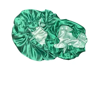Reversible Silk Satin Bonnet – Mommy & Me (Adult + Kids) | Frizz Control Sleep Cap | Premium double-layer silk satin for long-lasting durability. (Green + Light Green)