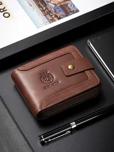 Genuine Leather Zipper Wallet for Men RFID Blocking Large Capacity Vintage Wallet with Coin Pocket ID Window Leather Cowhide Wallet