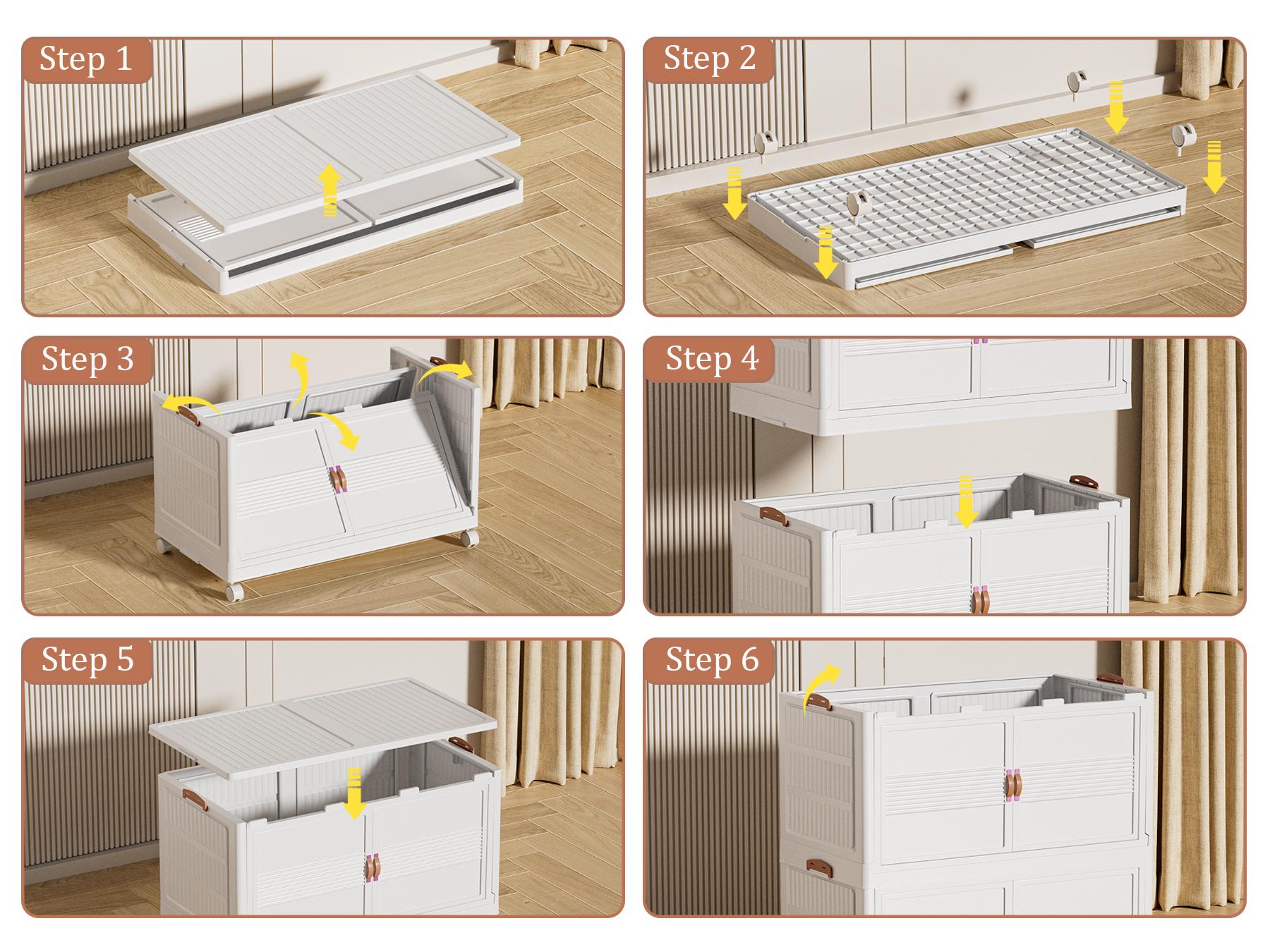 Stylish wheeled wardrobe storage box – foldable and stackable wardrobe with doors, saving space, suitable for bedrooms and dormitories.