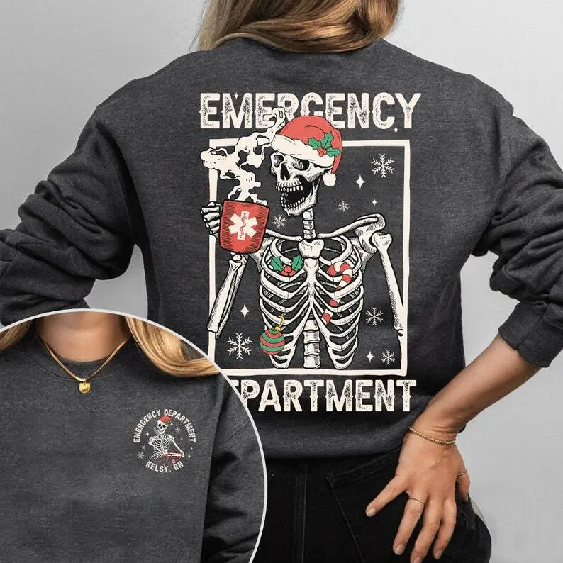 Emergency Department Christmas, Skeleton Christmas Sweatshirt, Nurse Skeleton Shirt, ER Crew Christmas Shirt, Er Christmas Gift For Nurse