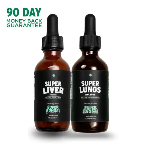 SuperBonsai Detox Bundle - Super Liver + Super Lungs Vegan Nutritional Supplements with Milk Thistle, Liver Cleanse Support, Lung Health Boost, Dropper Bottle Drops, Liver Cleanse Detox Antioxidants Nutritional Supplements, Lung Health Antioxidants