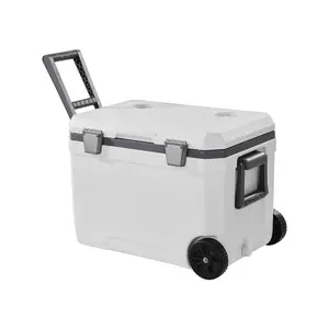 VEVOR Portable Cooler, 45 QT Wheeled Cooler with Ice Retention, Heavy-Duty Handles and Cup Holder, Lightweight Rigid Material Insulated Portable Cooler, Suitable for Family Picnics and Long Trips