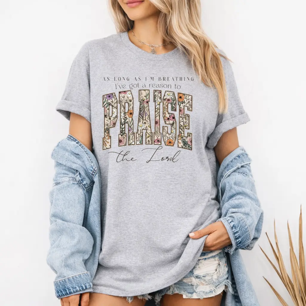 Gildan "Reason to Praise" Christian Graphic Cotton T-Shirt, Thick Streetwear Tops, Shortsleeve Brandon Lake & Elevation Worship Inspired Tee