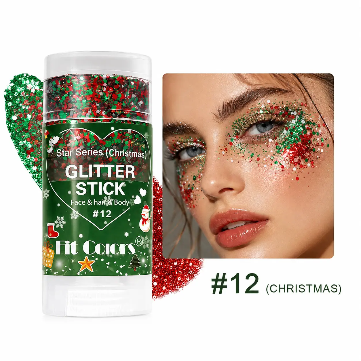 4th of July Glitter Stick, Waterproof Long Lasting No Mess 3 in 1 Face Hair Body Chunky Glitter for Patriotic Holidays