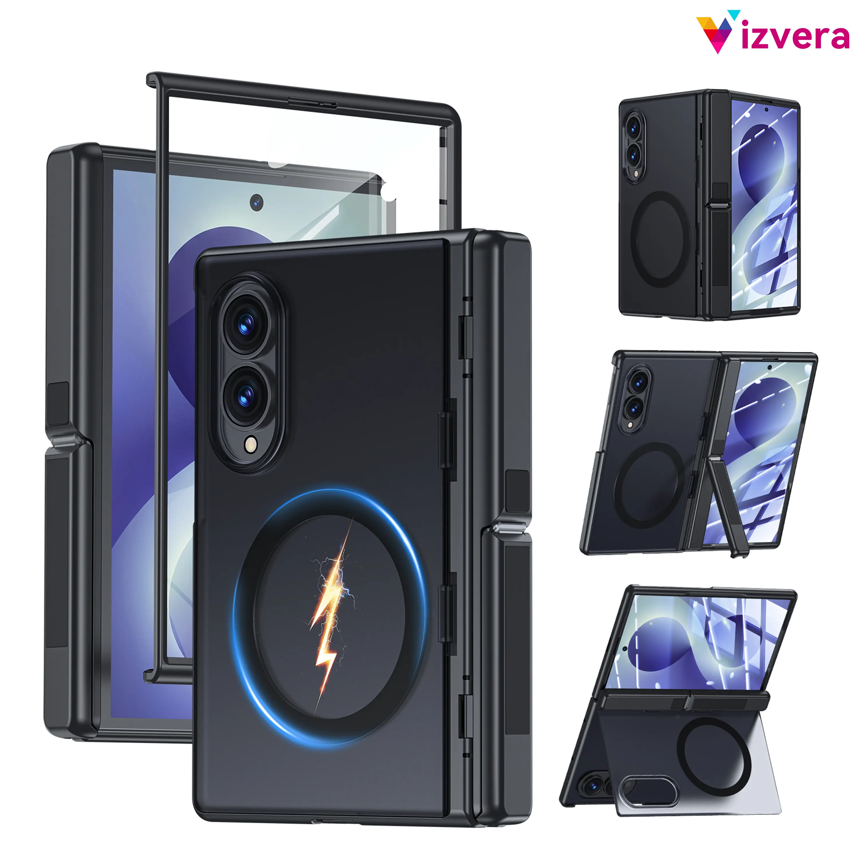Vizvera for Samsung Galaxy Z Fold 8 Case 2026 Full Hinge Protection | 9H Tempered Glass Screen Protector | Hidden Dual Kickstand & Strong Magnetic Ring | Slim Shockproof Translucent Matte Cover with Soft Touch Grip backtoschool