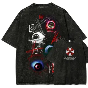 Retro Faded Black Double-Sided Creepy Multi-Eye Graphic Horror Streetwear T-Shirt | Heavyweight Cotton Oversized Y2K Grunge Dark Aesthetic Unisex Tee