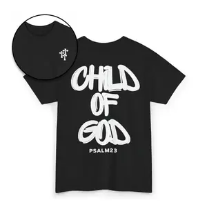 Child Of God Psalm 23 Cross Embroidery Black Faith Casual Tee