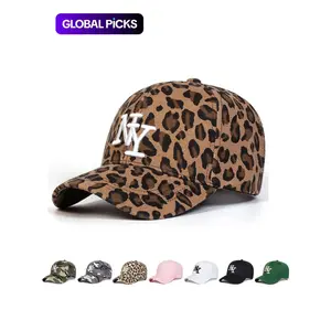 Women's Ny Leopard Print Hat, Adjustable Size Baseball Cap, Fashionable Design, Suitable for Sports & Casual Outings, All-Season Woven Fabric Cap, Adjustable Caps