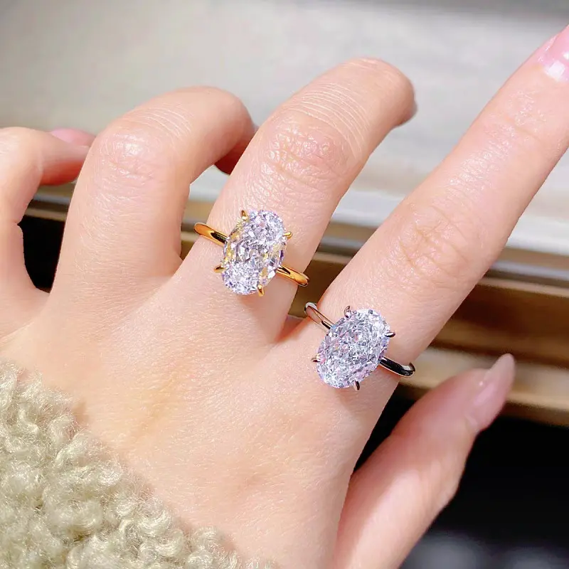 Women's Electroplated Copper Oval Shaped Ring with Zircon Stone - Light Luxury High-End Small Batch Female Costume Jewelry