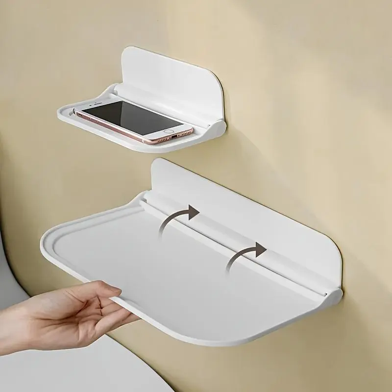 1pc Foldable Wall Rack, Punch-free Wall Hanging Plastic Floating Shelf, Household Bathroom, Hand Towel, Clothes Storage Rack, For Home Room Living Room Office Decor