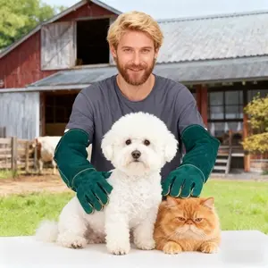Wear Resistant Scratch Proof Leather Anti Bite Gloves Pet Handling Gloves Cat Dog Feeding Training Interaction Bird Operation Reptile Handling Gardening Welding Durable