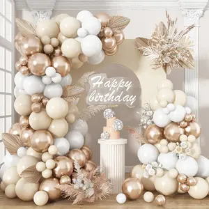 140pcs Balloon Set, Bohemian Style, Champagne Golden and Sand White Balloons with Cream Latex Balloons and Accessories for Weddings, Engagement Parties, Birthday Celebrations, Showers, Gender Reveal Parties