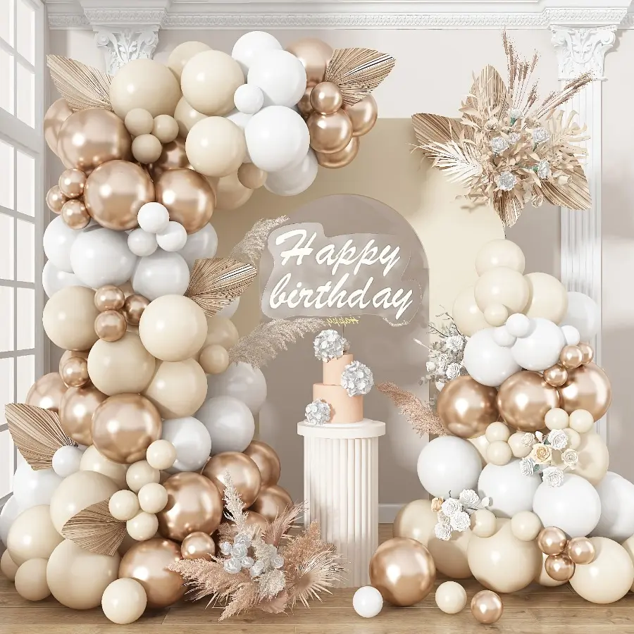 140pcs Balloon Set, Bohemian Style, Champagne Golden and Sand White Balloons with Cream Latex Balloons and Accessories for Weddings, Engagement Parties, Birthday Celebrations, Showers, Gender Reveal Parties