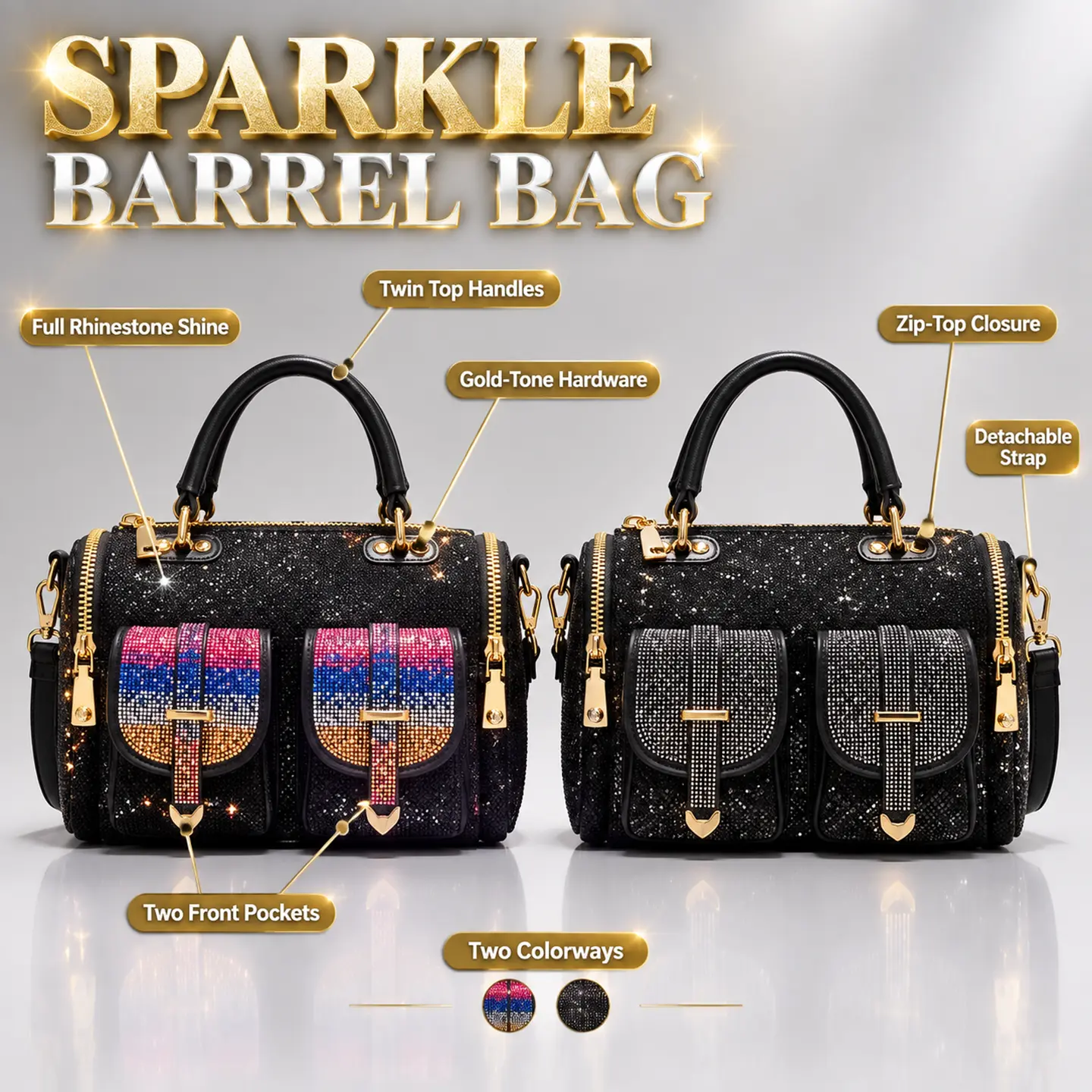 Elegant women’s rhinestone sequin bag; large-capacity shoulder/crossbody bag; casual, versatile women’s handbag suitable for both casual and formal occasions; multifunctional shoulder or top-handle bag; fashionable design; durable zipper closure; handbag.