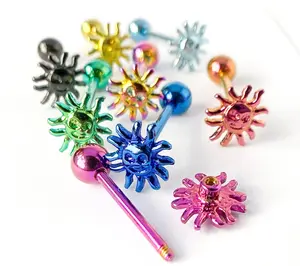 1pc Sun Design Tongue Ring Titanium Anodized 14g Tounge Barbell Body Jewelry