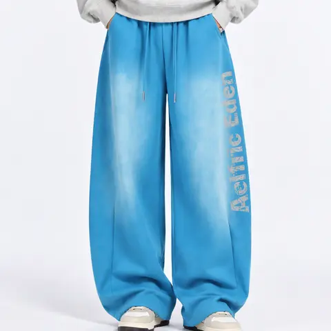AELFRIC EDEN Men's Polyester Gradient Washed Loose Balloon Sweatpants - Unisex Menswear with 3D Pleated Style, Vintage Vibe, Adjustable Drawstrings, Elastic Waist, Distressed Print, Comfortable Fabric, All-Season Outdoor Streetwear Bottoms