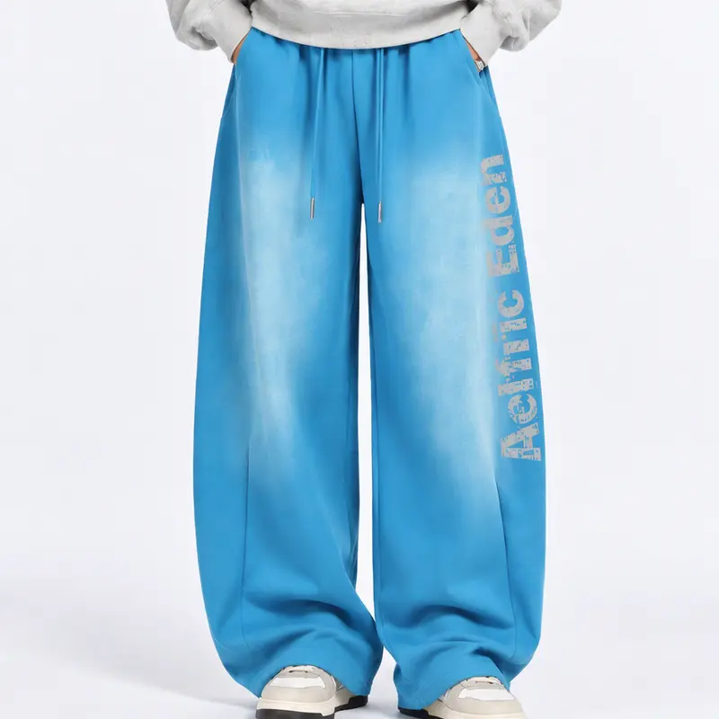 AELFRIC EDEN Men's Polyester Gradient Washed Loose Balloon Sweatpants - Unisex Menswear with 3D Pleated Style, Vintage Vibe, Adjustable Drawstrings, Elastic Waist, Distressed Print, Comfortable Fabric, All-Season Outdoor Streetwear Bottoms