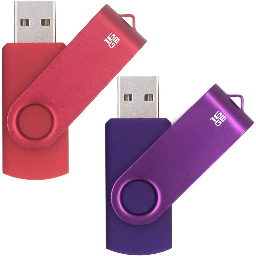 USB Flash Drives 2 Pack 16GB Memory Stick Swivel Design USB 2.0 Flash Drive Thumb Drive Zip Drives (16GB Red Purple)