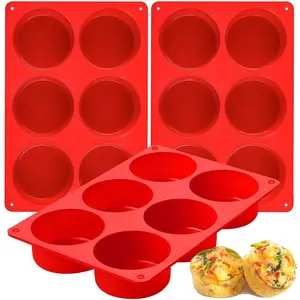 Egg Bite Molds, 3 Pack Deep 3 Inch Dash Egg Cups Sous Vide Mold Round Rolls Molds for Breakfast Sandwiches Omelets Dinner Rolls Baking - Red