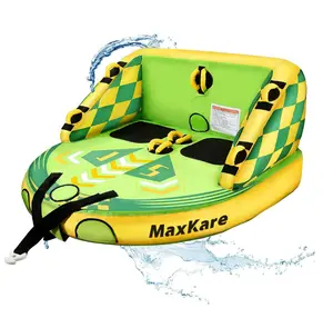 Inflatable Towable Tube for Boating Waterskiing with EVA Foam Seat Pads, Towables for 1-2 Person-Green