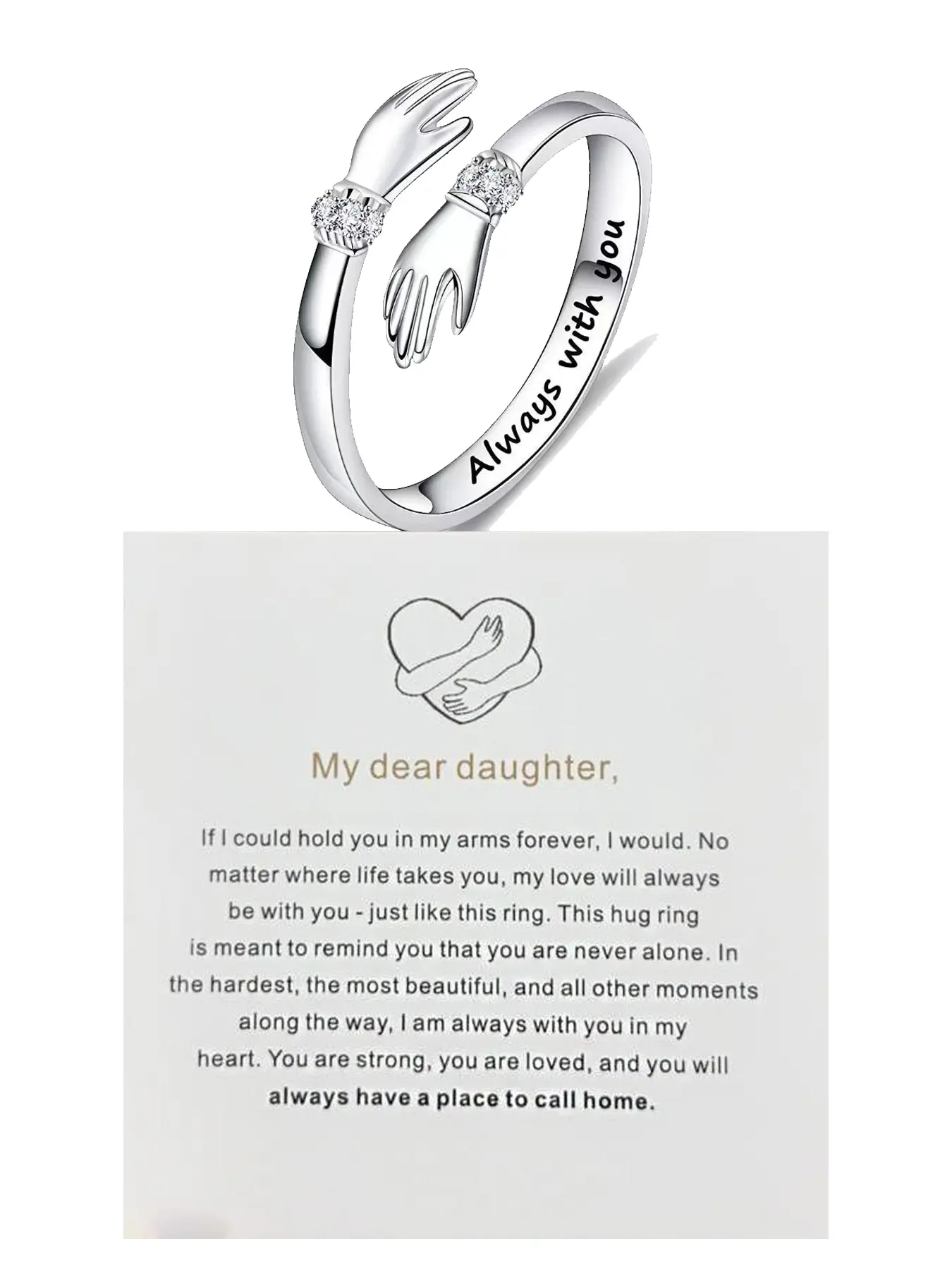 Mother's Day Gift "Always with you" Heartwarming hug ring for daughter Commemorative ring Let love always be with you A heartwarming and meaningful hug ring A symbol of love and protection