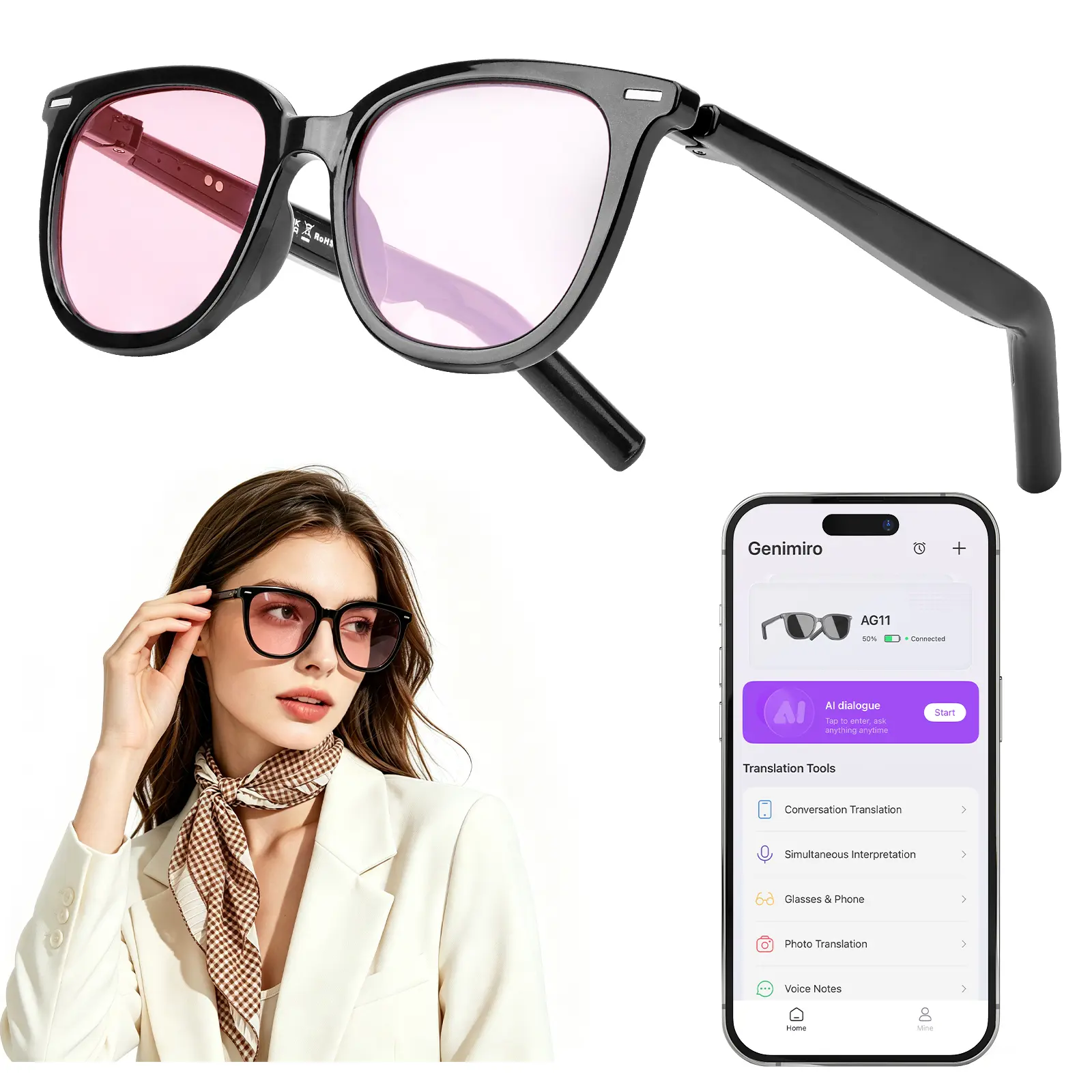 EIGIIS AI Smart Glasses: Audio Sunglasses with Wireless Speaker & Mic, Tinting Eyewear, Summer Tech Gift for Men Women