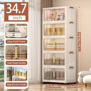 *Naviconvex Extra Large Foldable Storage Cabinet with Magnetic Doors Wheels 34.7in Width 750QT Total 80QT 120QT 150QT Per Tier for Kitchen Organization summervibes
