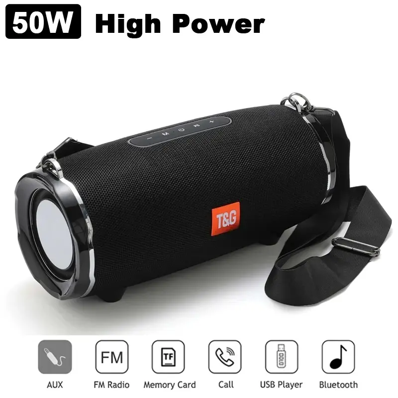 TG-187 IPX5 Waterproof Bluetooth Speaker, Bluetooth 5.3 TWS Stereo, Rhythm RGB Lights, Hands-free Call & FM Radio, Portable Hanging Lanyard, Clear Bass Audio, For Beach, Shower, Camping, Party, Affordable Outdoor Music Gift